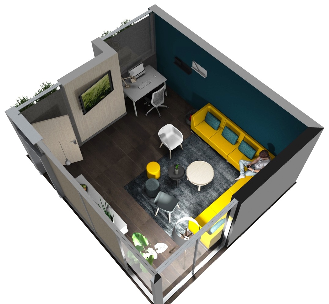 Espace détente avec du mobilier sympathique coloré