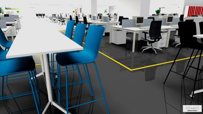 Vue 3D de plusieurs bureaux bench